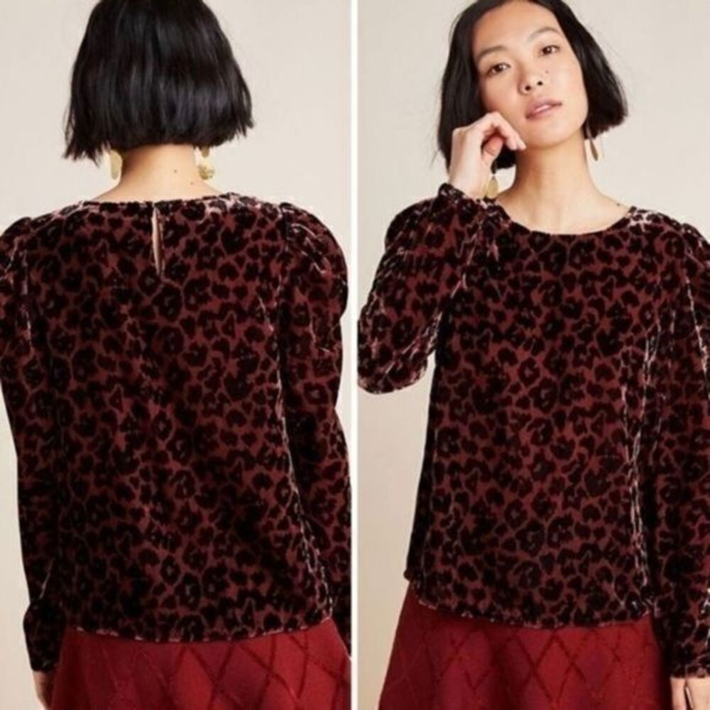 Anthropologie Dolan Leopard Velvet Blouse Size Small